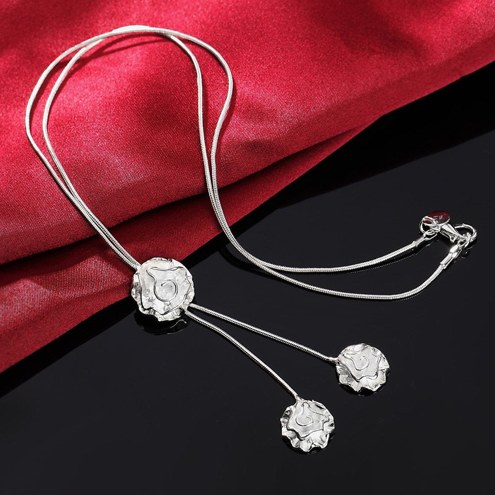 Fine 925 sterling Silver Pretty rose flower necklace earrings rings for women Jewelry set Party wedding accessories gift