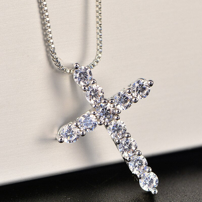 Fine  crystal classic cross 925 Stamped Silver Pendant Necklace For Woman men charm party wedding Jewelry Gifts