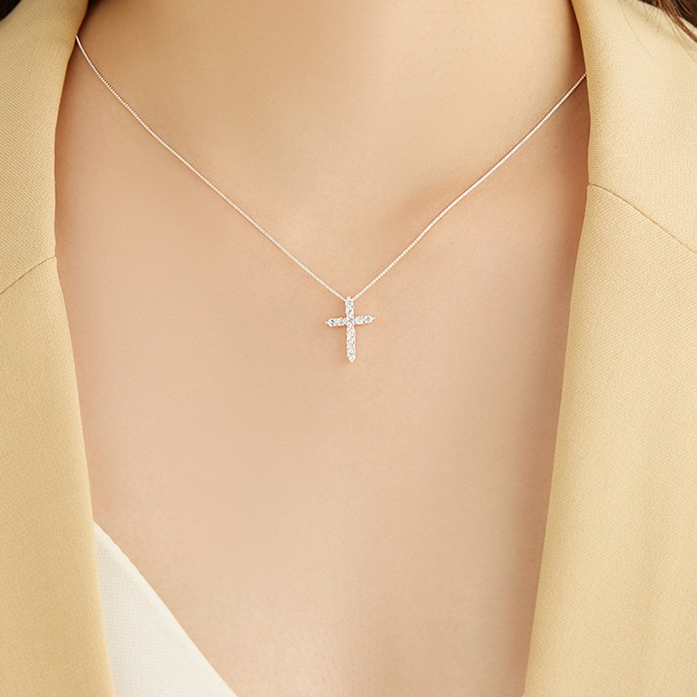 Fine  crystal classic cross 925 Stamped Silver Pendant Necklace For Woman men charm party wedding Jewelry Gifts
