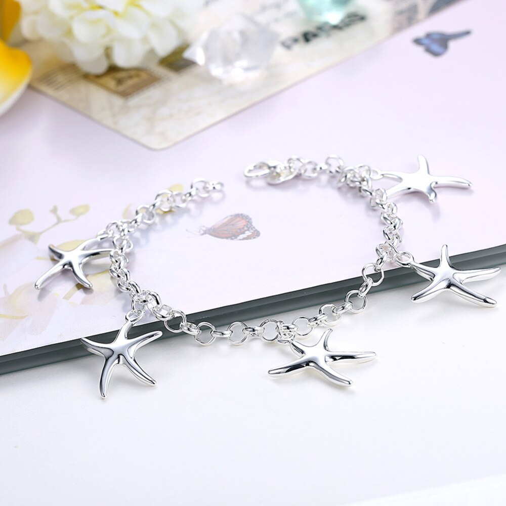 Fine Pretty five starfish Pendant 925 sterling silver Bracelet for woman  jewelry wedding accessories party gifts