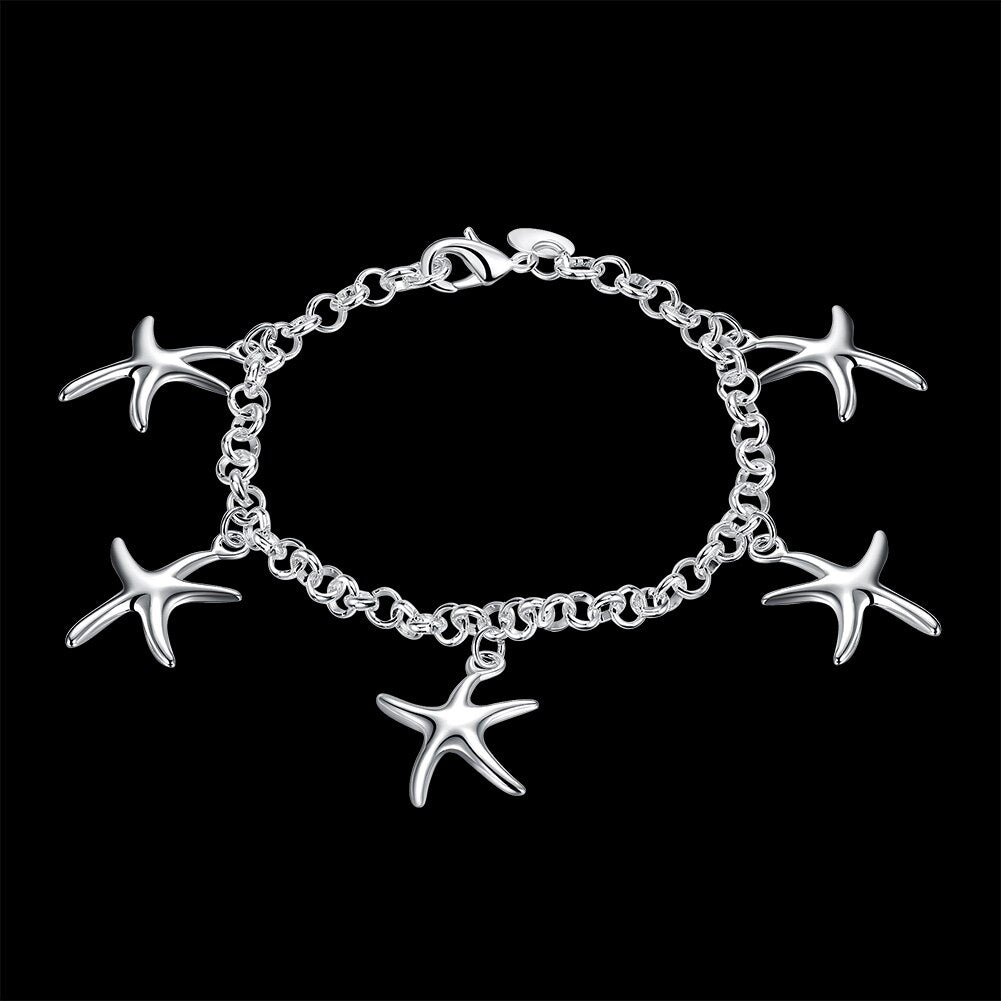 Fine Pretty five starfish Pendant 925 sterling silver Bracelet for woman  jewelry wedding accessories party gifts