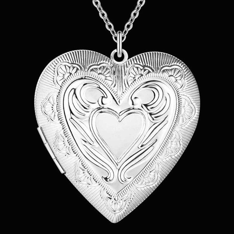 Fine charms 925 Stamped Silver romantic Heart photo frame Pendant Necklace for women party wedding Jewelry Pretty Gifts