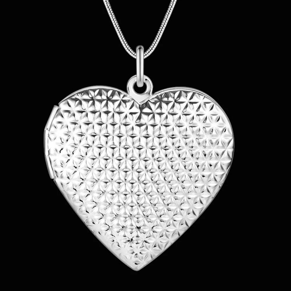 Fine  925 Stamped Silver Romantic Heart photo frame Pendant Necklace For Women party wedding Jewelry Couple gifts