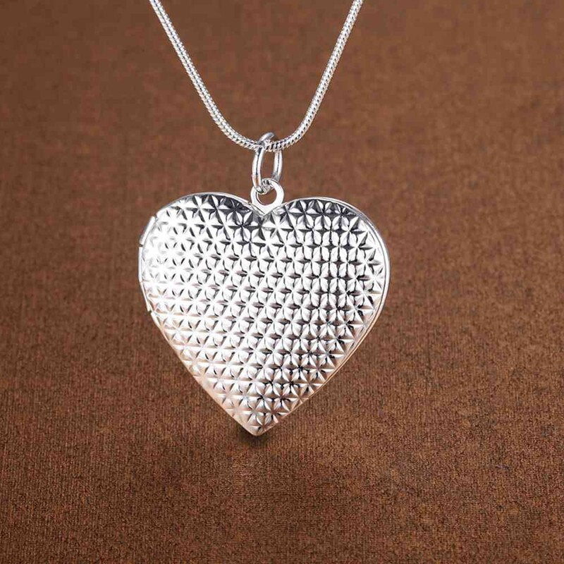 Fine  925 Stamped Silver Romantic Heart photo frame Pendant Necklace For Women party wedding Jewelry Couple gifts