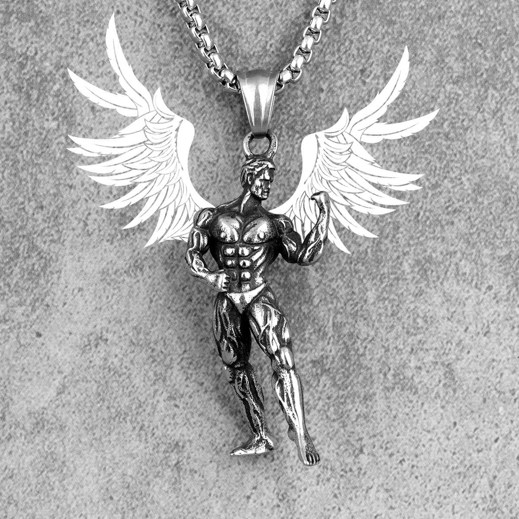 Fitness Bodybuilding Long Men Necklaces Pendants Chain Punk for Boyfriend Male Stainless Steel Jewelry Creativity Gift