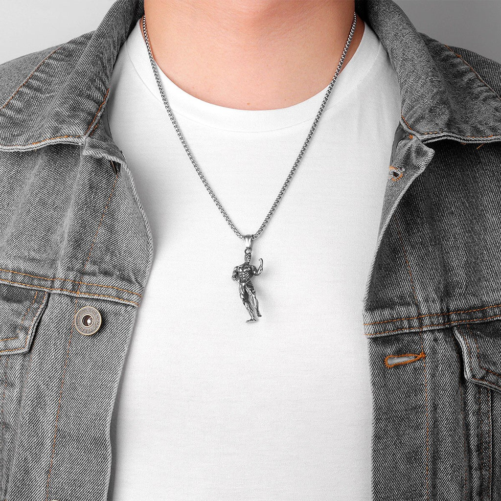 Fitness Bodybuilding Long Men Necklaces Pendants Chain Punk for Boyfriend Male Stainless Steel Jewelry Creativity Gift
