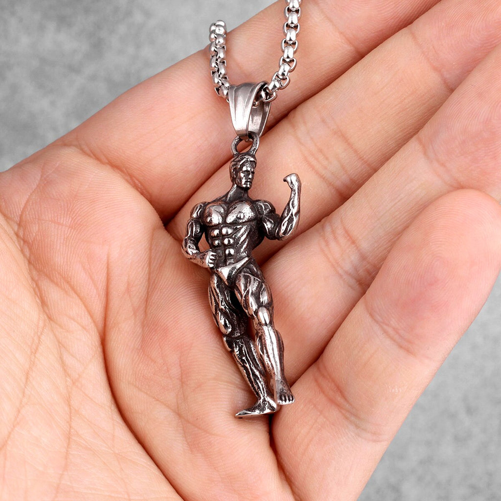 Fitness Bodybuilding Long Men Necklaces Pendants Chain Punk for Boyfriend Male Stainless Steel Jewelry Creativity Gift