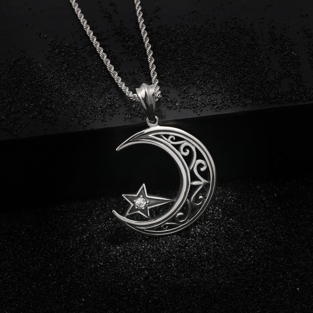 Epic Face Moon Necklace Jewelry Charm Glass Lovers Fashion Stainless Steel  Pendant Lady Chain Crescent Gifts Boy Men - AliExpress