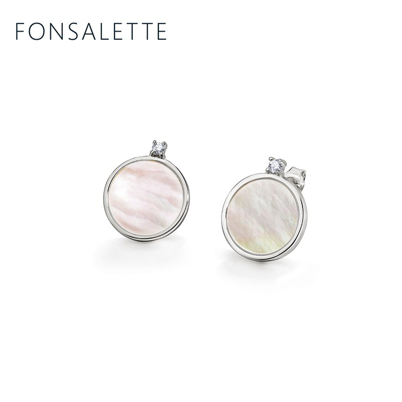 925 Sterling Silver 18K Gold Tone Cubic Zircon Natural Shell Stud Earrings Round Mother of Pearl Earrings GirlsZK40