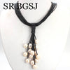 10-12mm Mixed Freshwater Pink Pearl Beads Black Leather Cord Magnetic Jewelry Necklace 18"