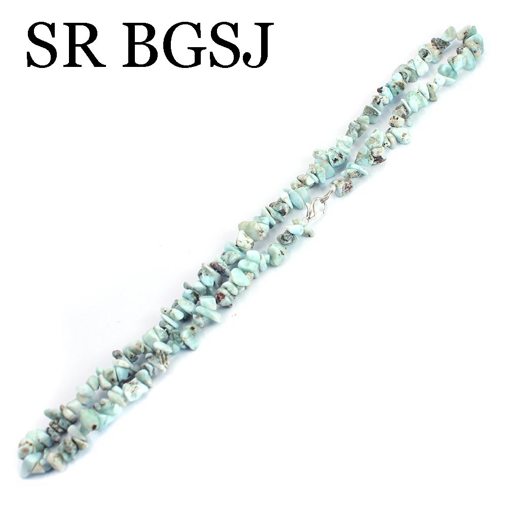 6-8mm Natural Larimar Gems Chips Stone For Wedding Jewelry Bohemian Chokers Necklace 18inch