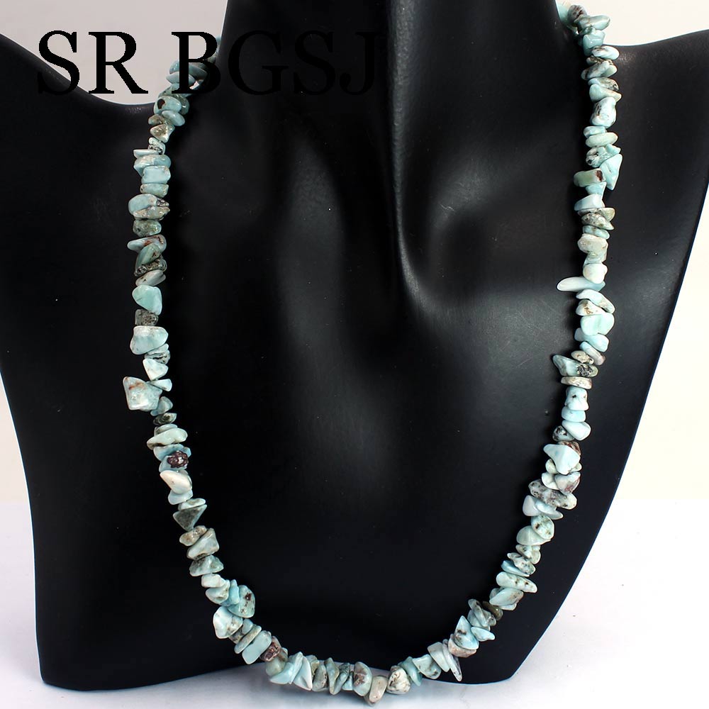 6-8mm Natural Larimar Gems Chips Stone For Wedding Jewelry Bohemian Chokers Necklace 18inch