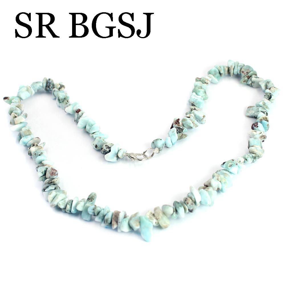 6-8mm Natural Larimar Gems Chips Stone For Wedding Jewelry Bohemian Chokers Necklace 18inch