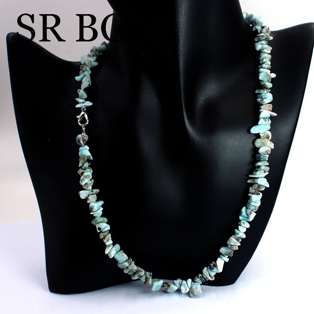 6-8mm Natural Larimar Gems Chips Stone For Wedding Jewelry Bohemian Chokers Necklace 18inch