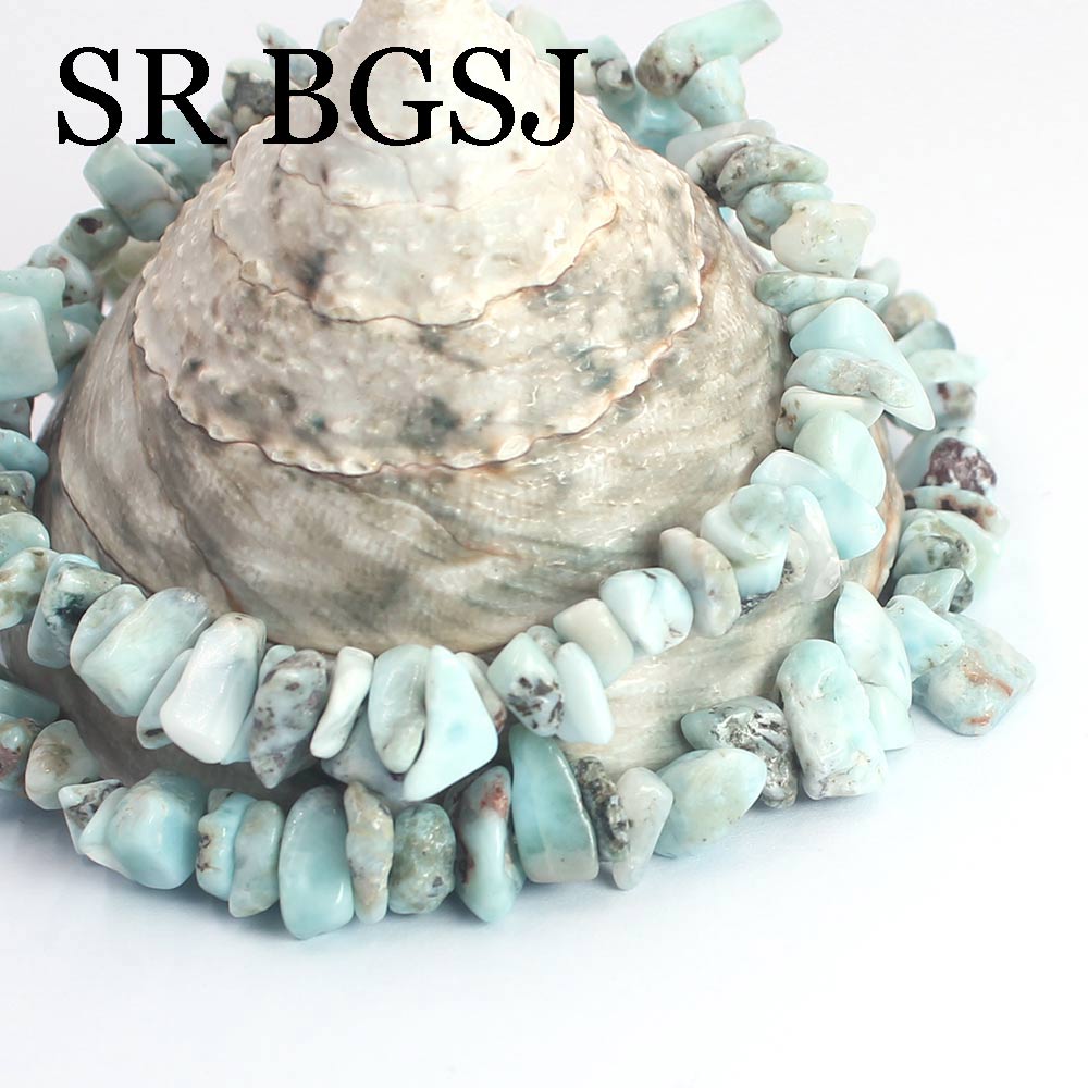 6-8mm Natural Larimar Gems Chips Stone For Wedding Jewelry Bohemian Chokers Necklace 18inch
