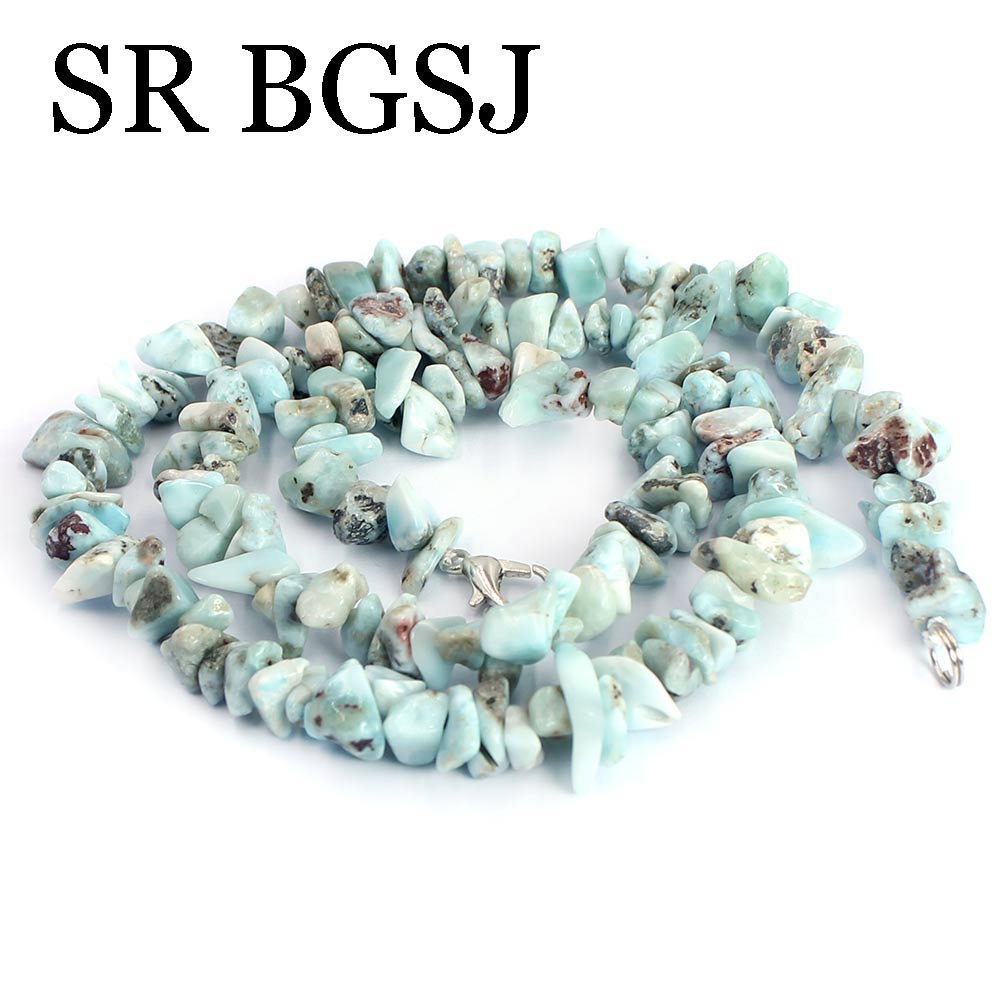 6-8mm Natural Larimar Gems Chips Stone For Wedding Jewelry Bohemian Chokers Necklace 18inch