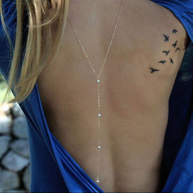 Back Drop Chain Necklaces For Women Elegant Long Crystal Wedding Accessories Backless Chain Beach Jewelry
