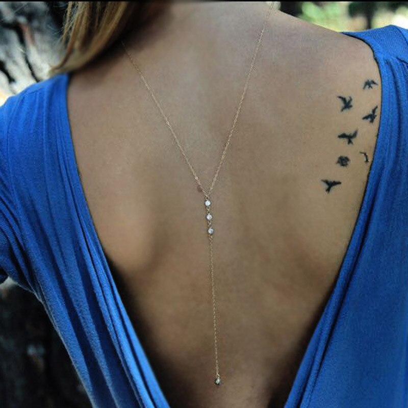 Back Drop Chain Necklaces For Women Elegant Long Crystal Wedding Accessories Backless Chain Beach Jewelry