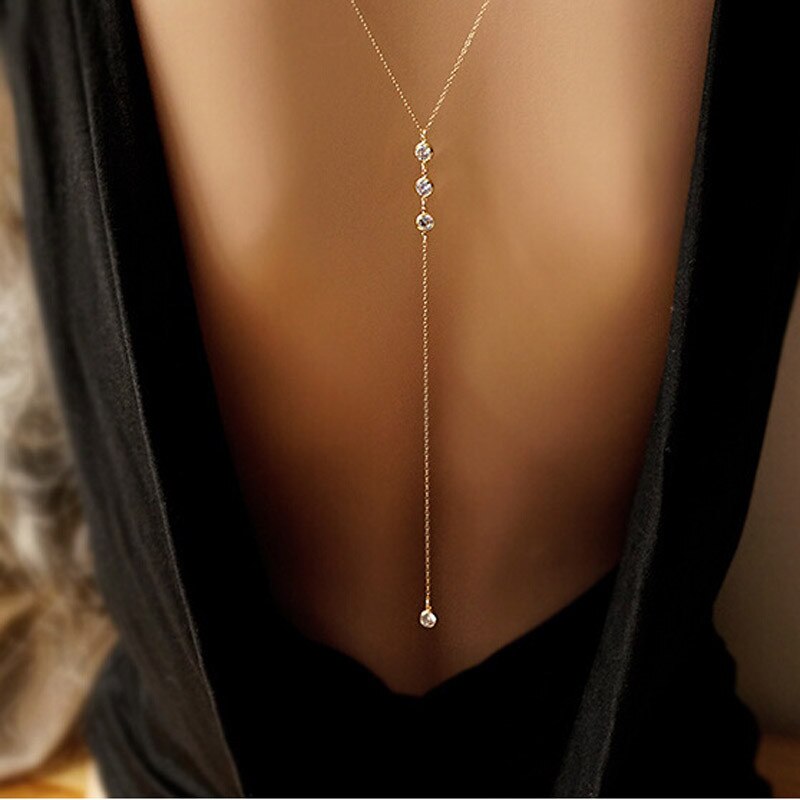 Back Drop Chain Necklaces For Women Elegant Long Crystal Wedding Accessories Backless Chain Beach Jewelry