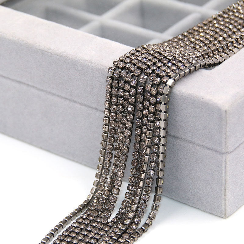 5yard/pack  Metal black base Gray glass Rhinestones Cup Chain DIY Wedding decoration Accessories