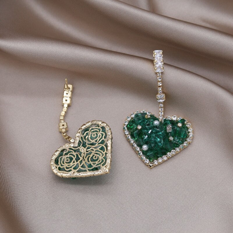 French Design Jewelry  Handmade Green Crystal Pendant Earrings Elegant Women Wedding Party Accessories