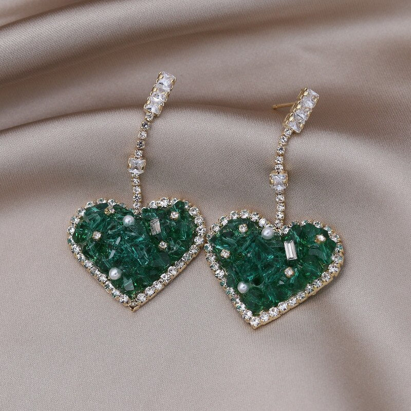 French Design Jewelry  Handmade Green Crystal Pendant Earrings Elegant Women Wedding Party Accessories