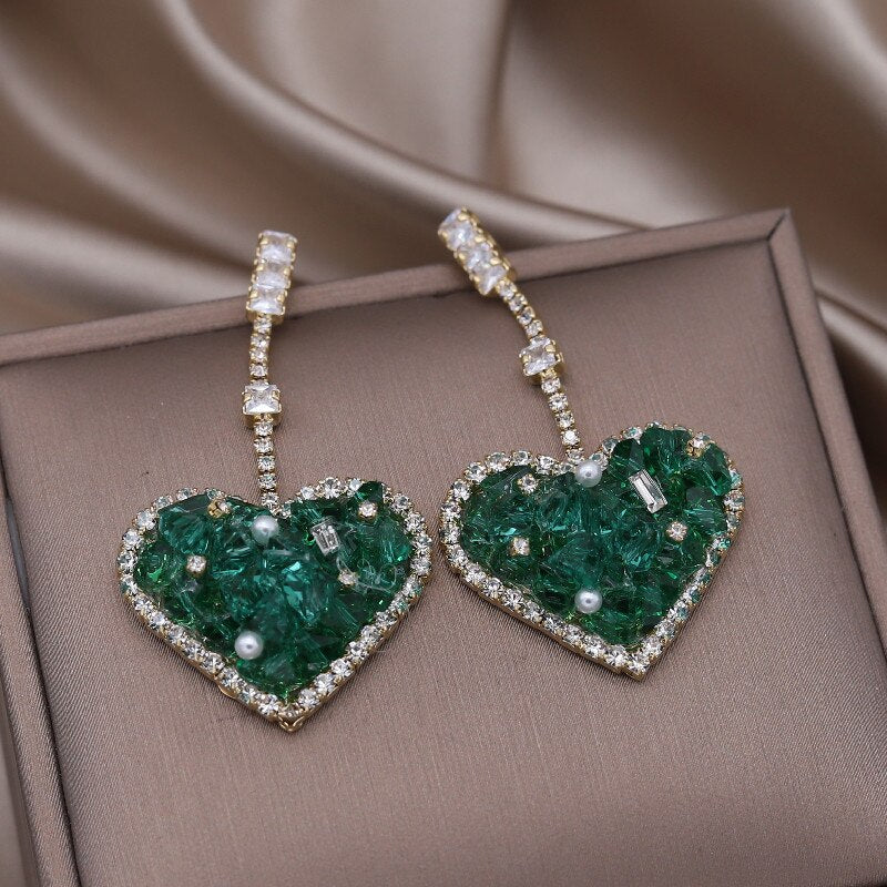 French Design Jewelry  Handmade Green Crystal Pendant Earrings Elegant Women Wedding Party Accessories