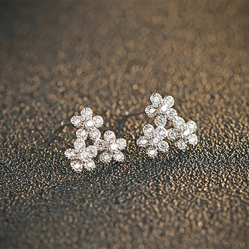 100% Pure 925 Sterling Silver Snow Flower Stud earrings Simple Romantic CZ Earrings For Women Girl's Jewelry Gift