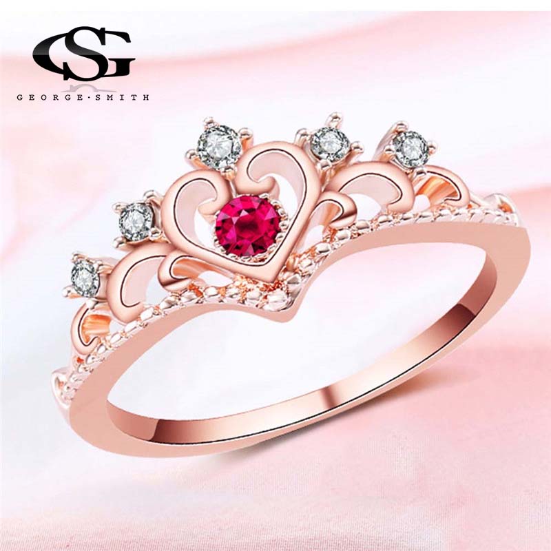 GS 2020 Arrival Fashion Crystal Crown Ring Silver/Rose Gold Wedding Rings For Women Vintage Tiara Jewelry Accessories anillos R4