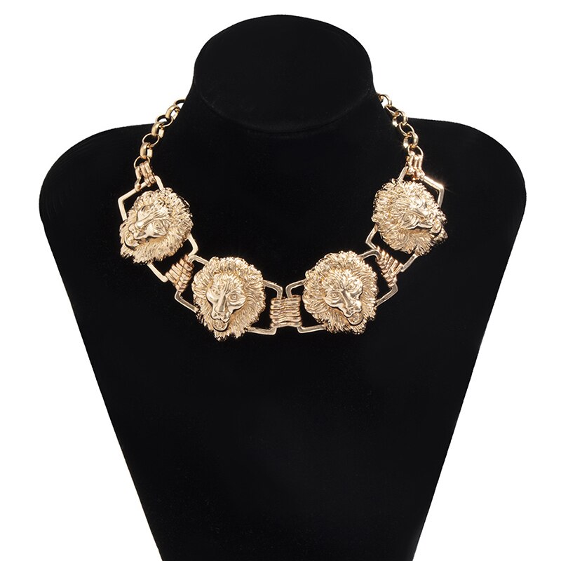 GSOLD Hip-Hop Exaggerated multiple Lion Heads Choker Necklace Metal Charm Necklace Women Street Style Jewelry Party
