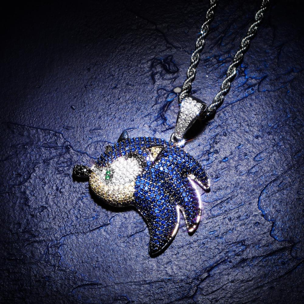 GUCY Dolphin Pendant Iced Out Necklace Chain Bling Cubic Zircon Personality Hip Hop Rock Jewelry