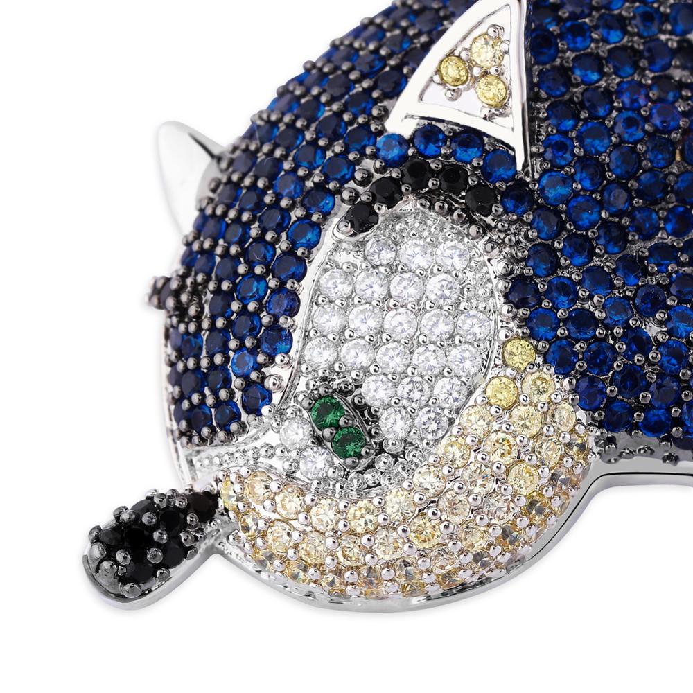 GUCY Dolphin Pendant Iced Out Necklace Chain Bling Cubic Zircon Personality Hip Hop Rock Jewelry