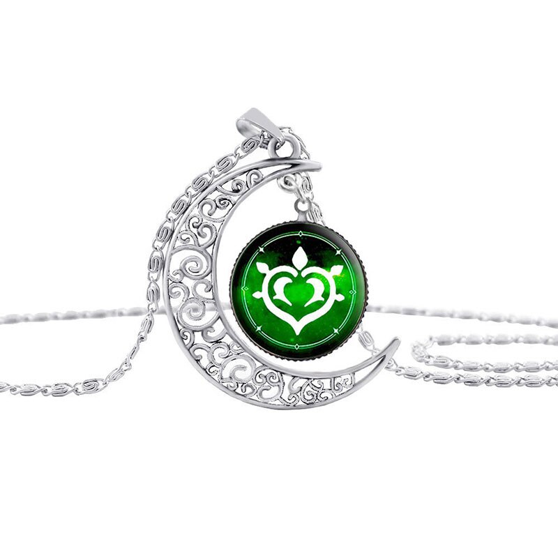 Genshin Impact Eye of God Necklace Anime Game 7 Elements Glass Cabochon Moon Shape Pendant Necklaces
