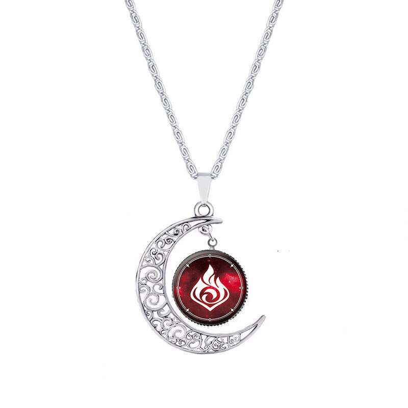 Genshin Impact Eye of God Necklace Anime Game 7 Elements Glass Cabochon Moon Shape Pendant Necklaces
