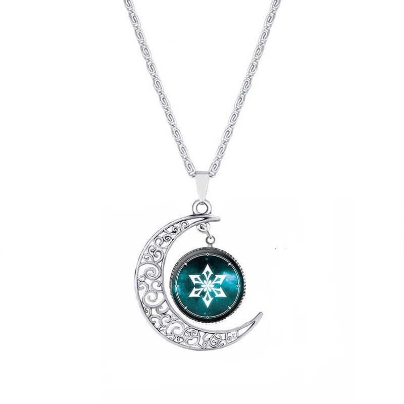Genshin Impact Eye of God Necklace Anime Game 7 Elements Glass Cabochon Moon Shape Pendant Necklaces