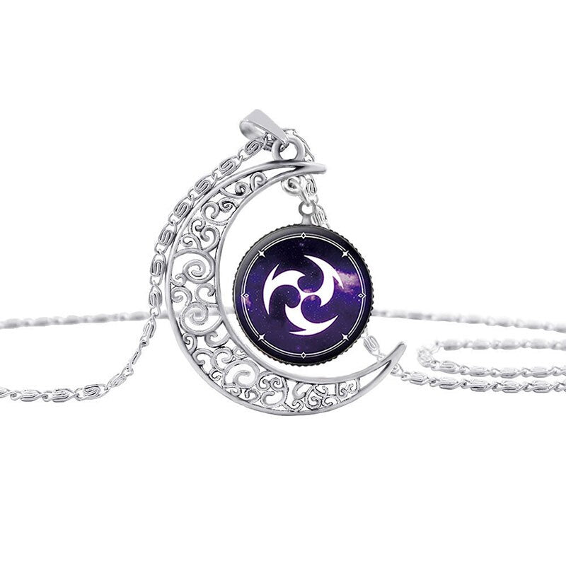 Genshin Impact Eye of God Necklace Anime Game 7 Elements Glass Cabochon Moon Shape Pendant Necklaces