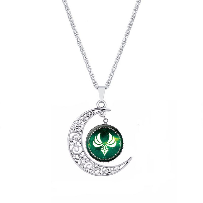 Genshin Impact Eye of God Necklace Anime Game 7 Elements Glass Cabochon Moon Shape Pendant Necklaces
