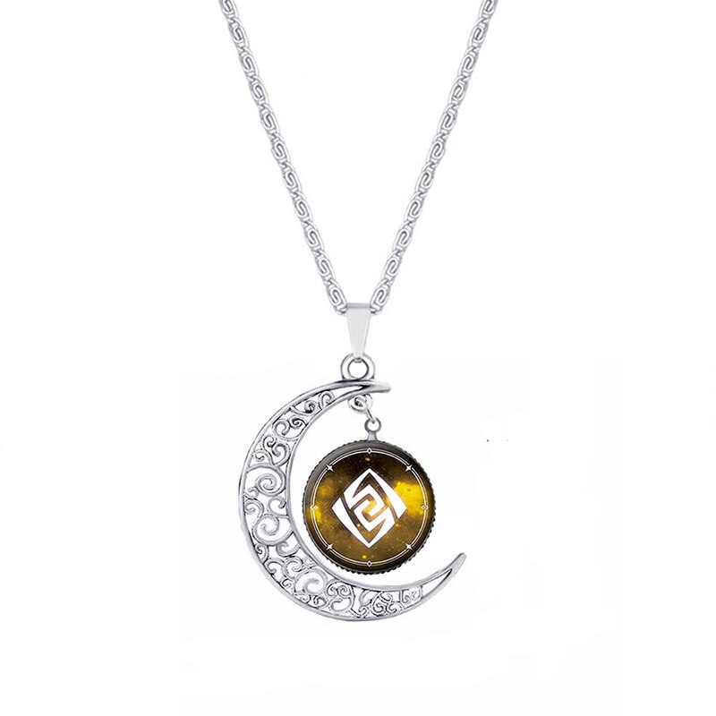 Genshin Impact Eye of God Necklace Anime Game 7 Elements Glass Cabochon Moon Shape Pendant Necklaces