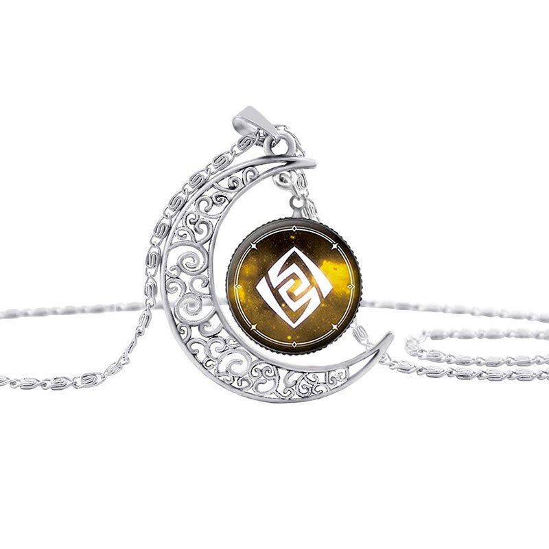 Genshin Impact Eye of God Necklace Anime Game 7 Elements Glass Cabochon Moon Shape Pendant Necklaces