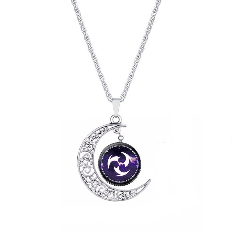 Genshin Impact Eye of God Necklace Anime Game 7 Elements Glass Cabochon Moon Shape Pendant Necklaces