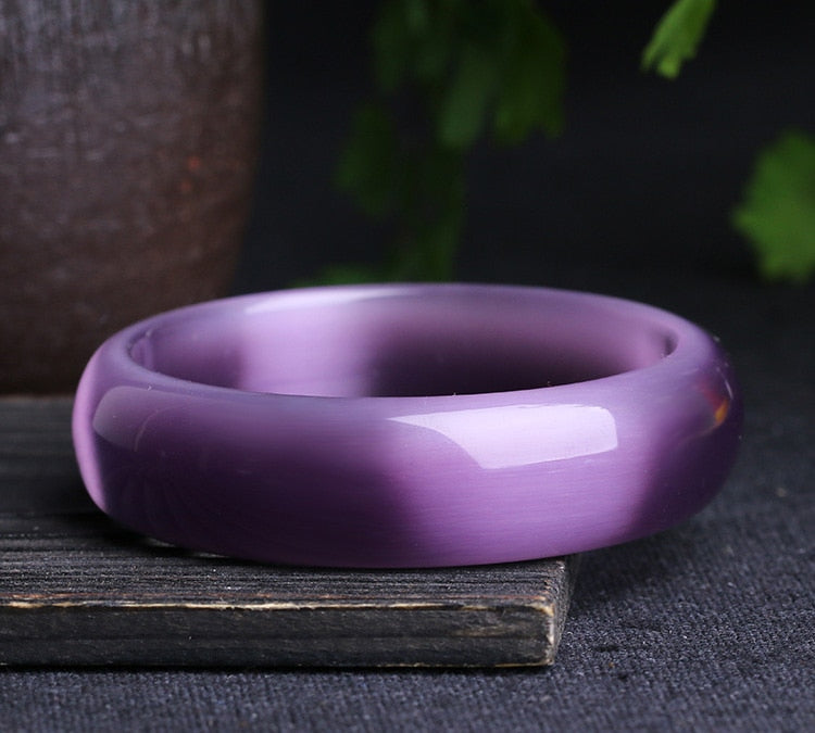 Genuine Bright Light Purple Natural Cat Eye Stone Bangle Bracelet Fine Opal Bangle Jewelry Lucky Gift For Woman Can Drop Ship