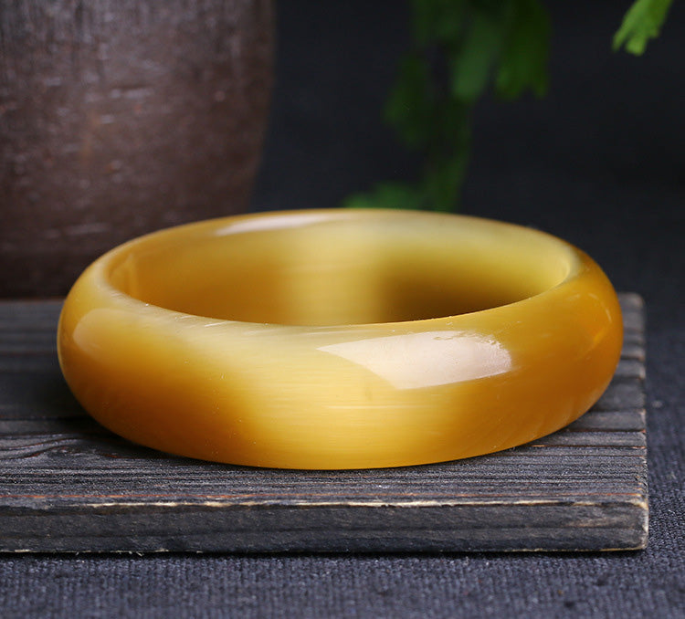 Genuine Bright Yellow ColorNatural Cat Eye Stone Bangle Bracelet Fine Opal Bangle Jewelry Lucky Gift For Woman Can Drop Shipping