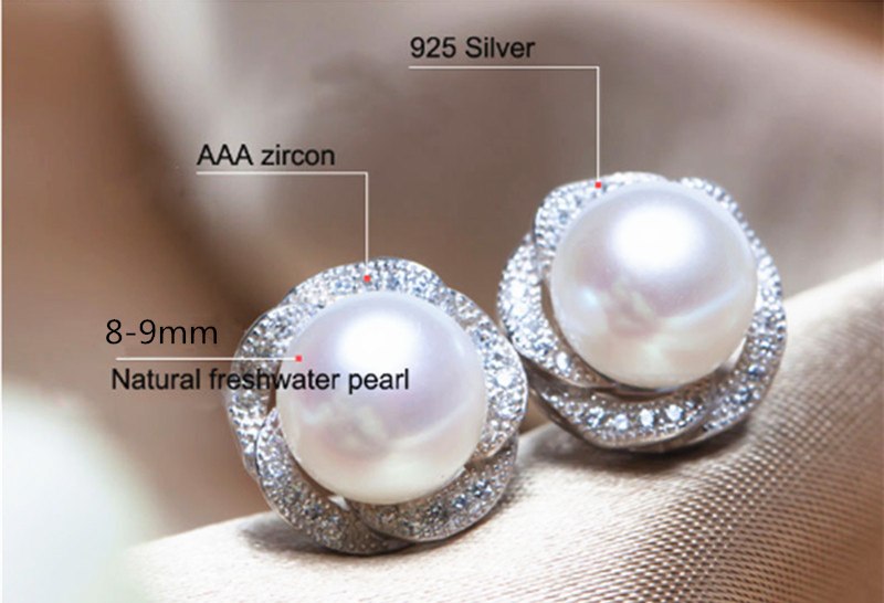 Genuine Fashion Pearl Earrings High Quality Natural Freshwater Pearl Rose 925 Sterling Silver Earrings Pearl Jewelry For Women