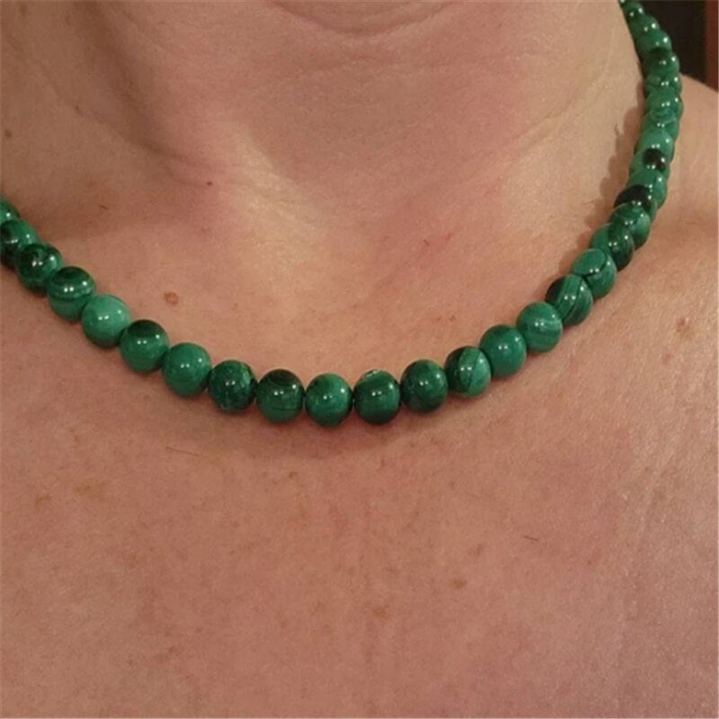 Genuine Malachite Crystal Necklace for Men/women 6mm Bead Size Handmade in China,protection Stone Green Malachite Choker