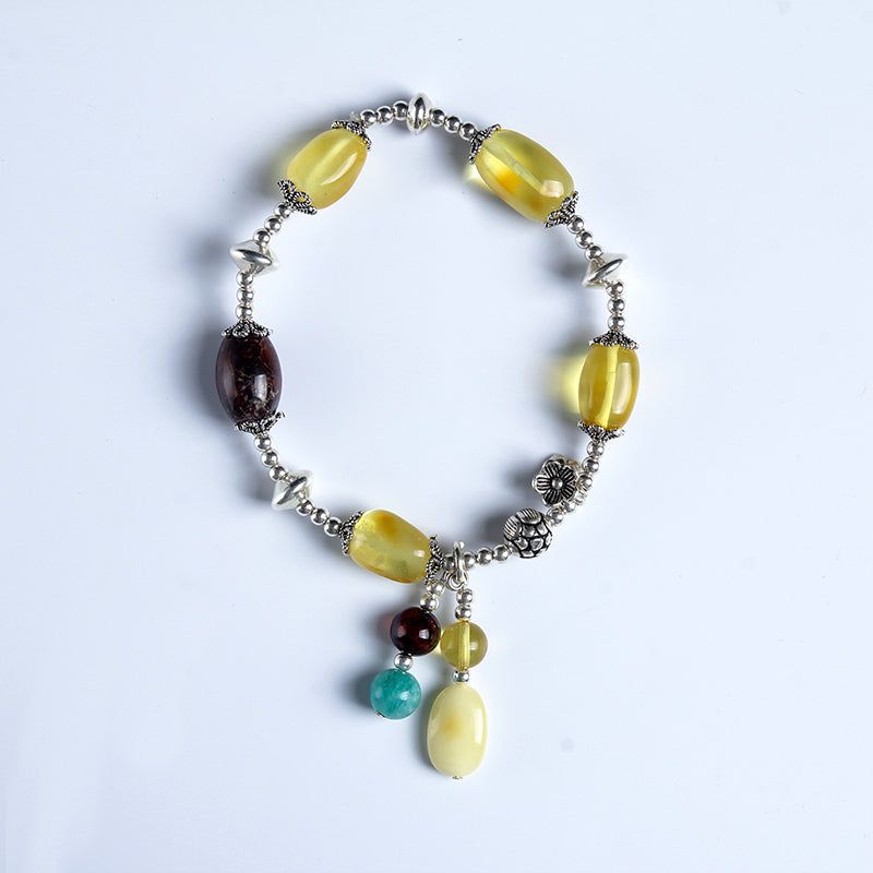 Genuine Natural Baltic Amber Beeshide Handmade DIY Blood Perot Bead Bracelet Sterling silver Original DIY amber bracelet