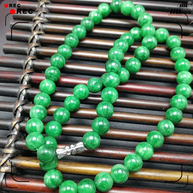 Genuine Natural Green 8-10mm Beads Necklace Jadeite Jewelry Charm Accessories Lucky Amulet Gifts for Women Her Men
