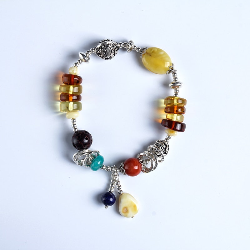 Genuine Pure natural amber bracelet full of honey chicken yellow old wax bead beads multi-turn DIY hand string female models