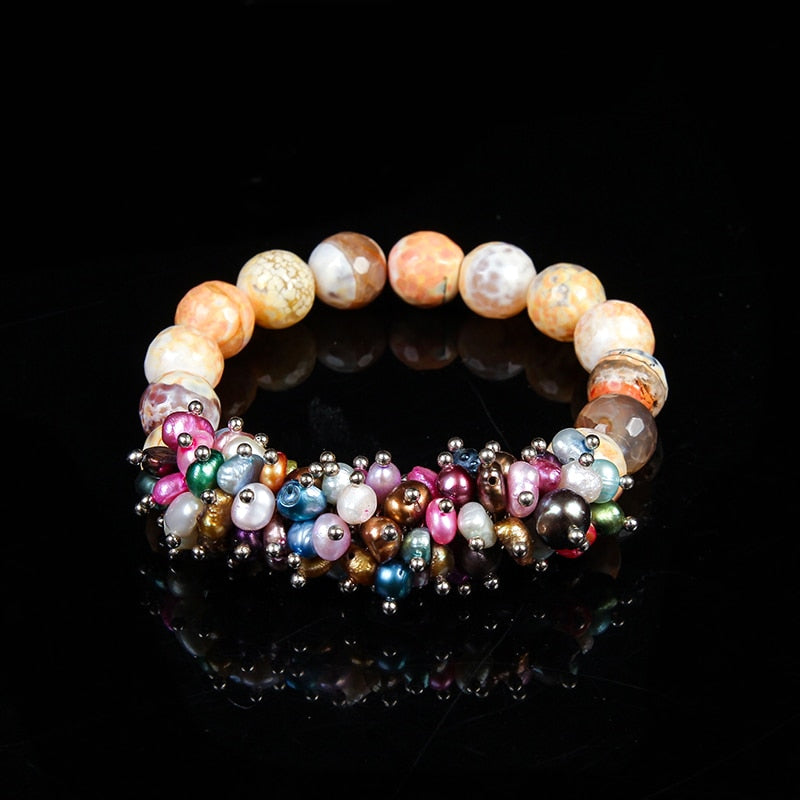 Genuine natural crystlPearl bracelet female mixed students new simple pink purple genuine natural pearl female models