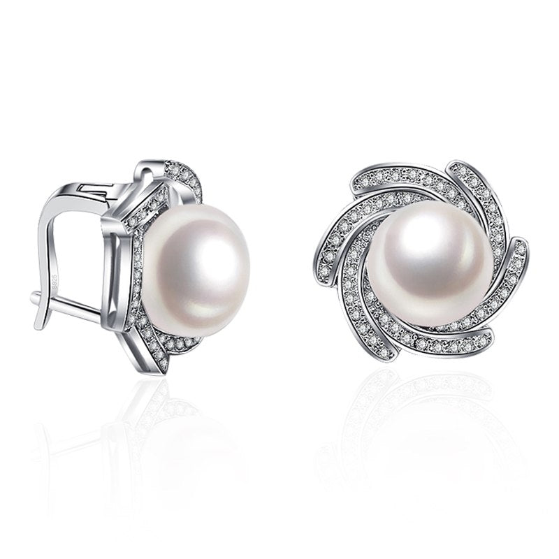 Genuine natural pearl earrings for women,trendy bridal party gift 925 silver black pearl earrings