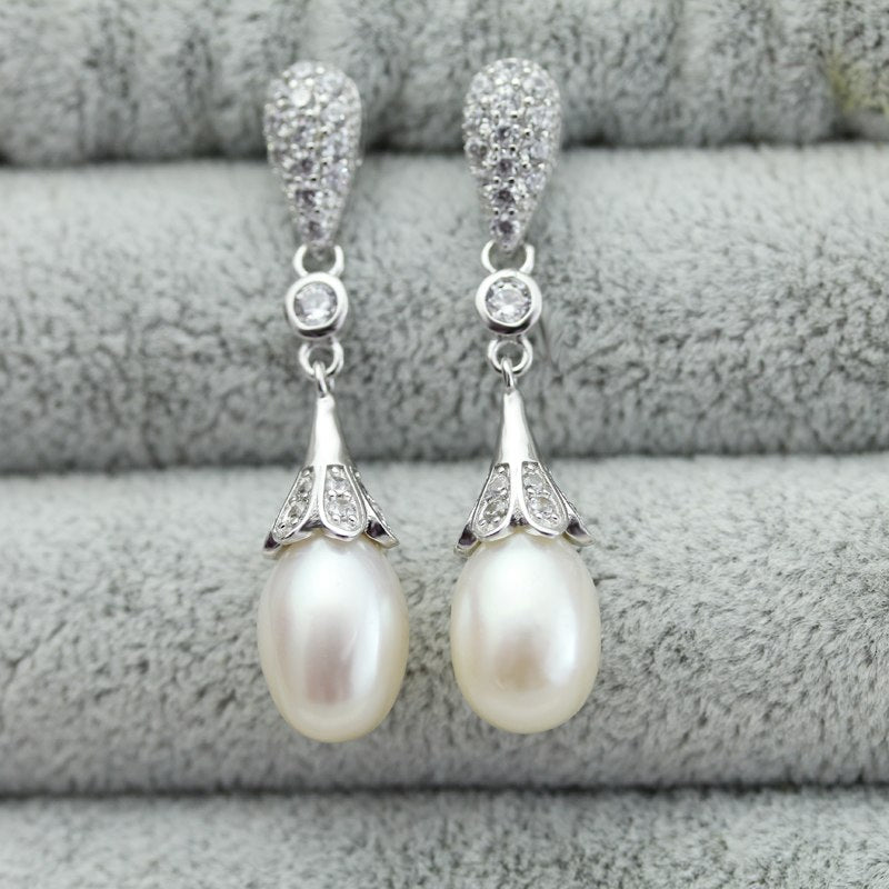 Genuine wedding pearl earrings for women,fashion natural pearl earrings 925 silver jewelry mom trendy best gift white